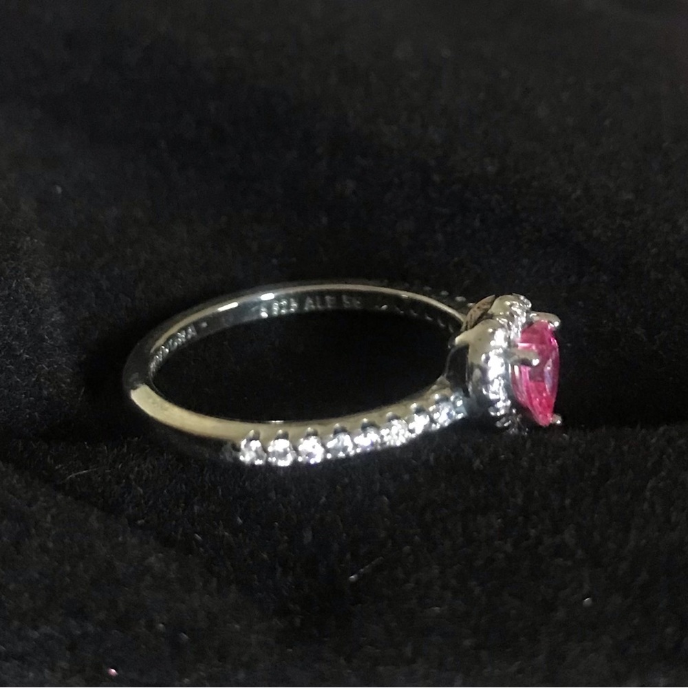 Pandora Silver Ring with Pink Heart Stone - Picture 2 of 2